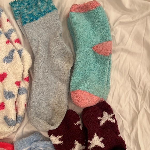 Lot of 7 Pairs of Fuzzy Socks, 3 with grippers on the bottom. Gently Used. - Picture 3 of 4